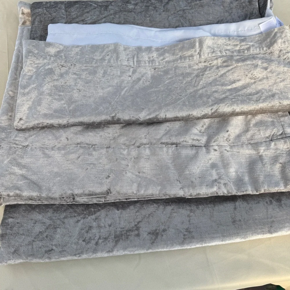 West Elm Curtain Panel 48x96 Silver Gray Crushed Velvet Rod Pocket Back Tab